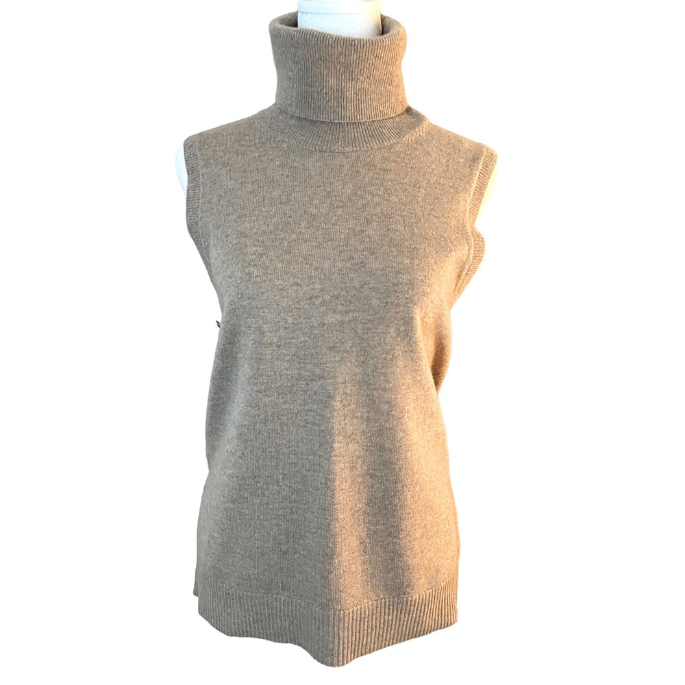 Halston Wool/Cashmere Blend Sleeveless Turtleneck Fine Knit Sweater Sz M
